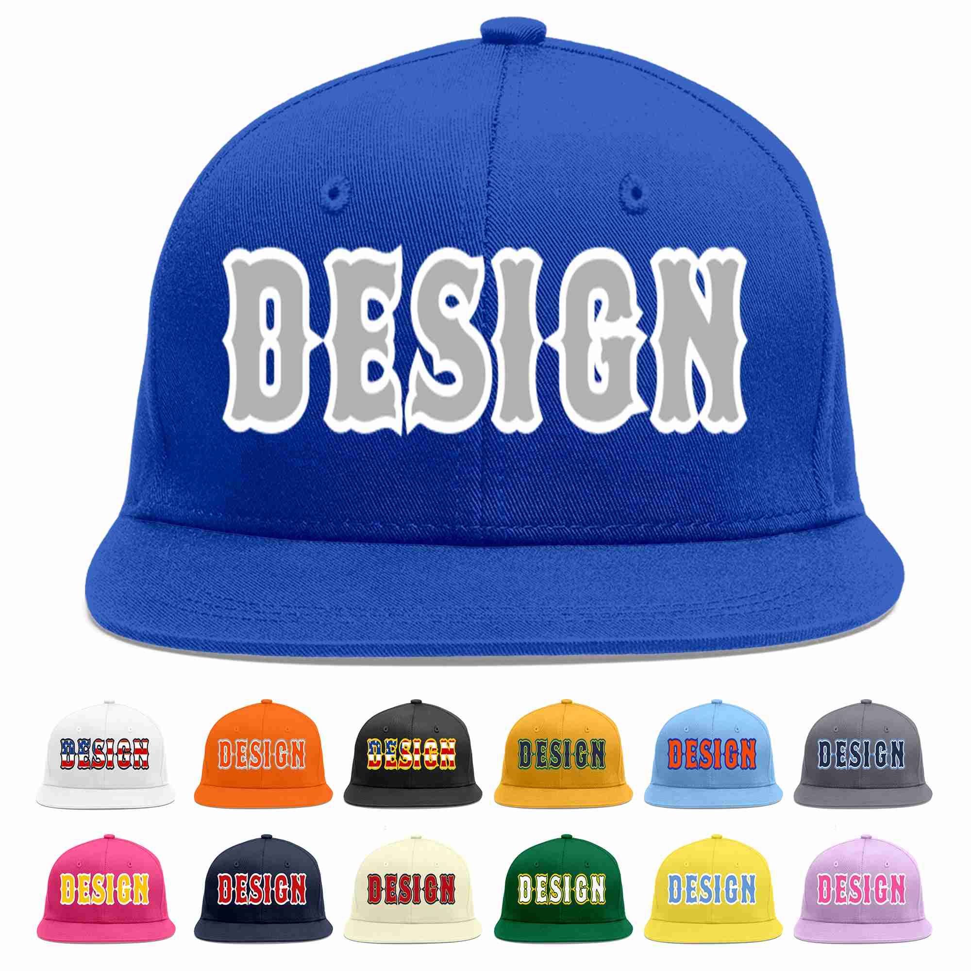 Custom Royal Gray-White Flat Eaves Sport Baseball Cap Design for Men/Women/Youth