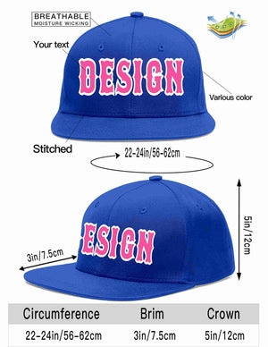 Custom Royal Pink-White Flat Eaves Sport Baseball Cap Design for Men/Women/Youth