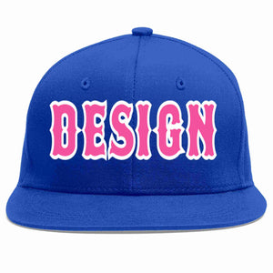 Custom Royal Pink-White Flat Eaves Sport Baseball Cap Design for Men/Women/Youth