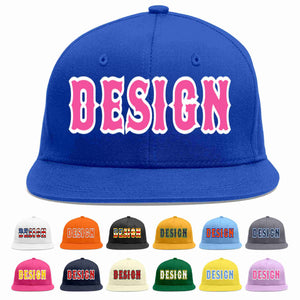 Custom Royal Pink-White Flat Eaves Sport Baseball Cap Design for Men/Women/Youth