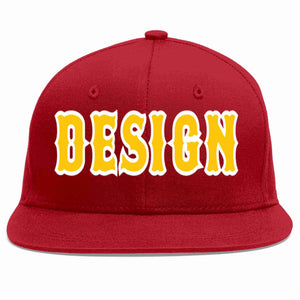 Conception personnalisée de casquette de baseball de sport à avant-toit plat rouge or-blanc pour hommes/femmes/jeunes