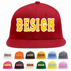 Conception personnalisée de casquette de baseball de sport à avant-toit plat rouge or-blanc pour hommes/femmes/jeunes