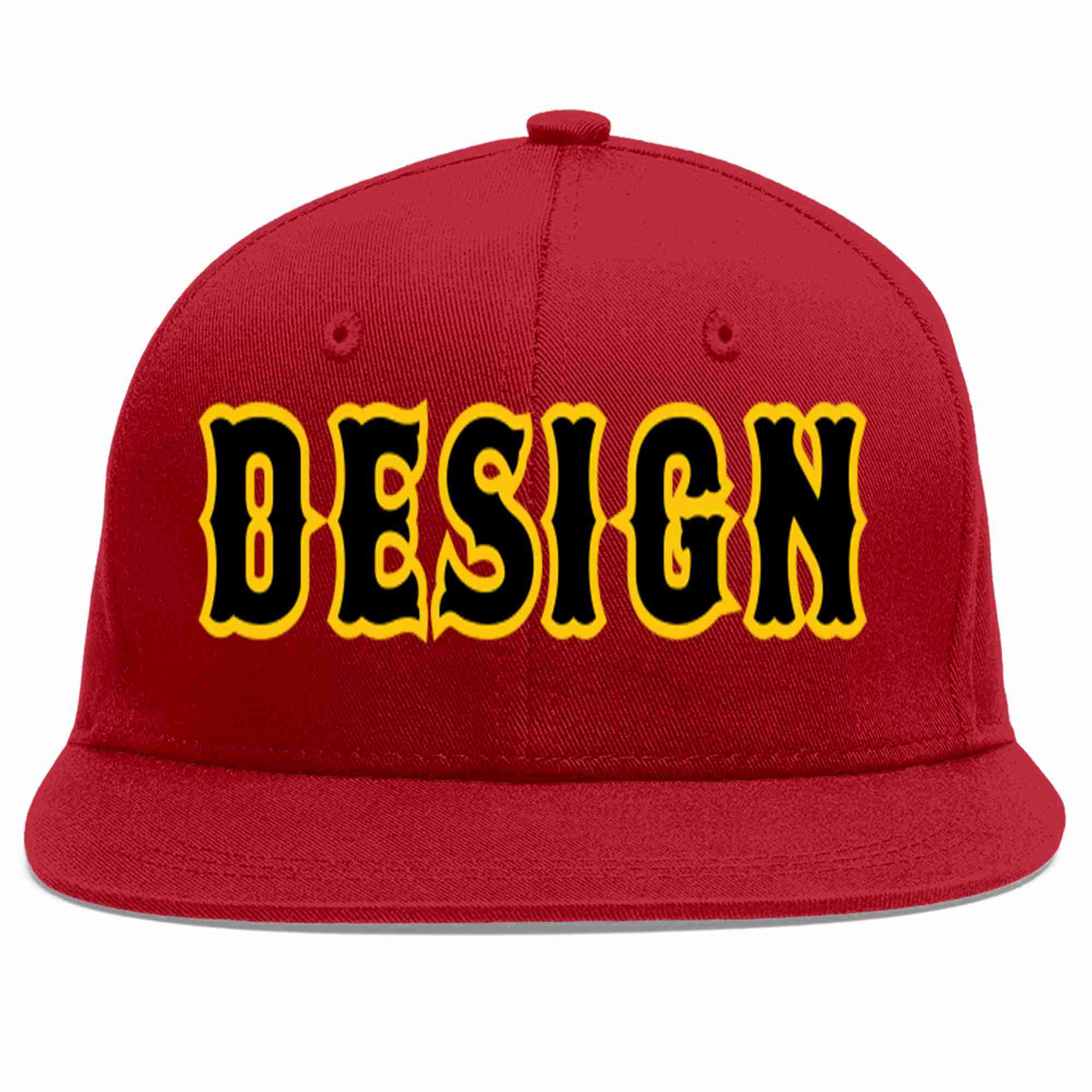 Custom Red Black-Gold Flat Eaves Sport Baseball Cap Design for Men/Women/Youth