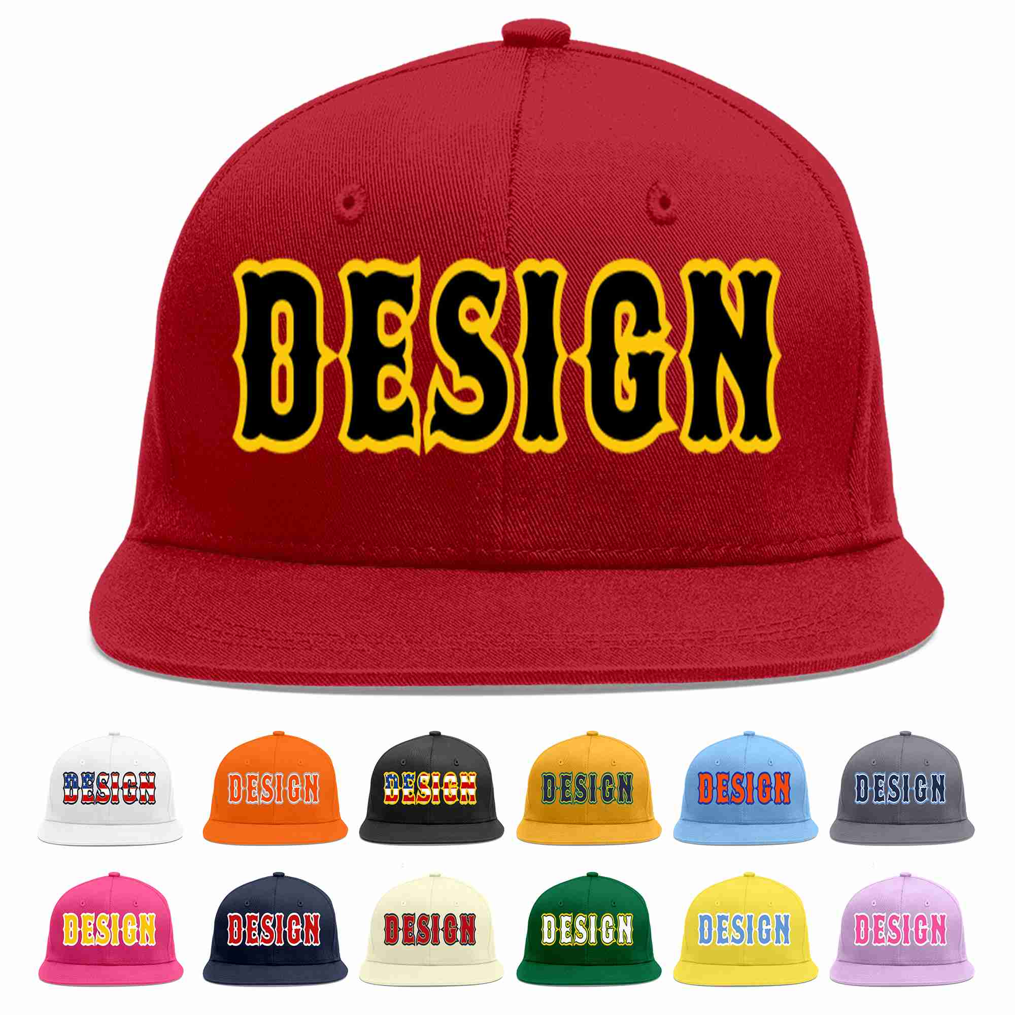 Custom Red Black-Gold Flat Eaves Sport Baseball Cap Design for Men/Women/Youth