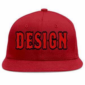 Custom Red Red-Black Flat Eaves Sport Baseball Cap Design for Men/Women/Youth