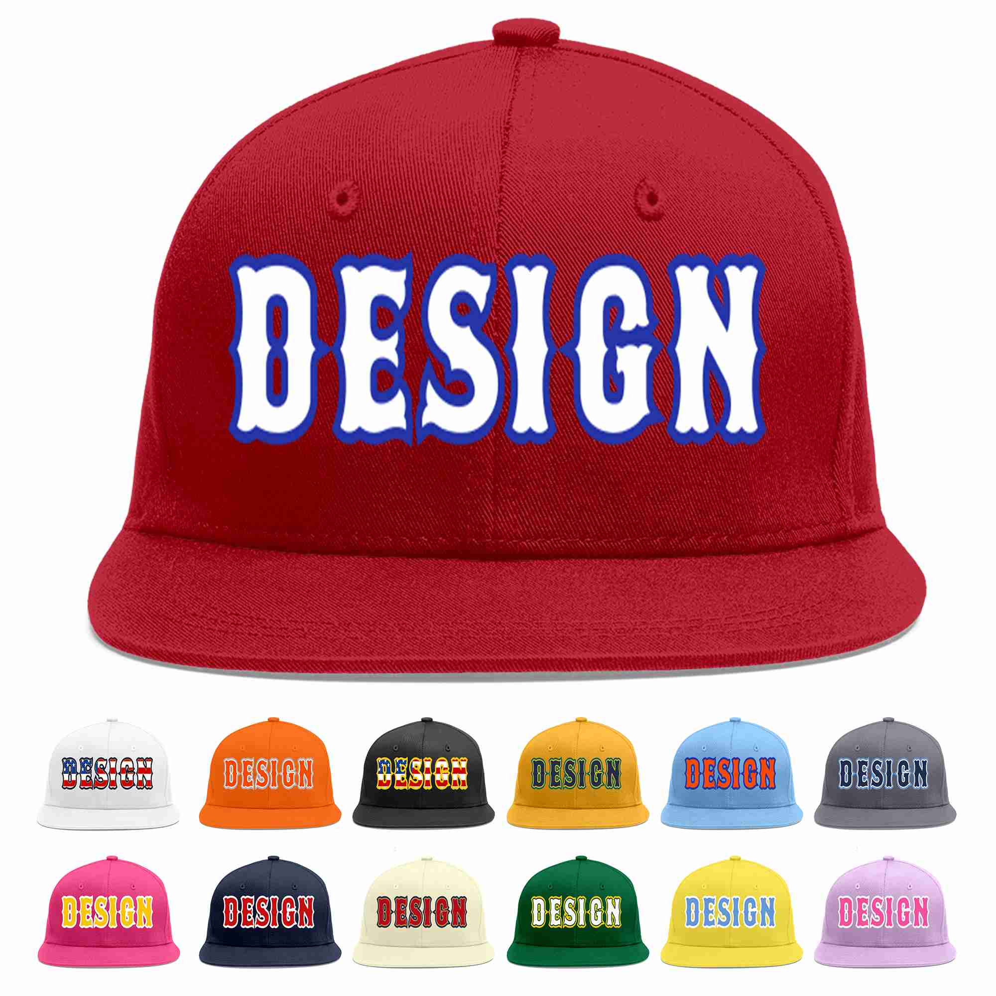 Custom Red White-Royal Flat Eaves Sport Baseball Cap Design for Men/Women/Youth