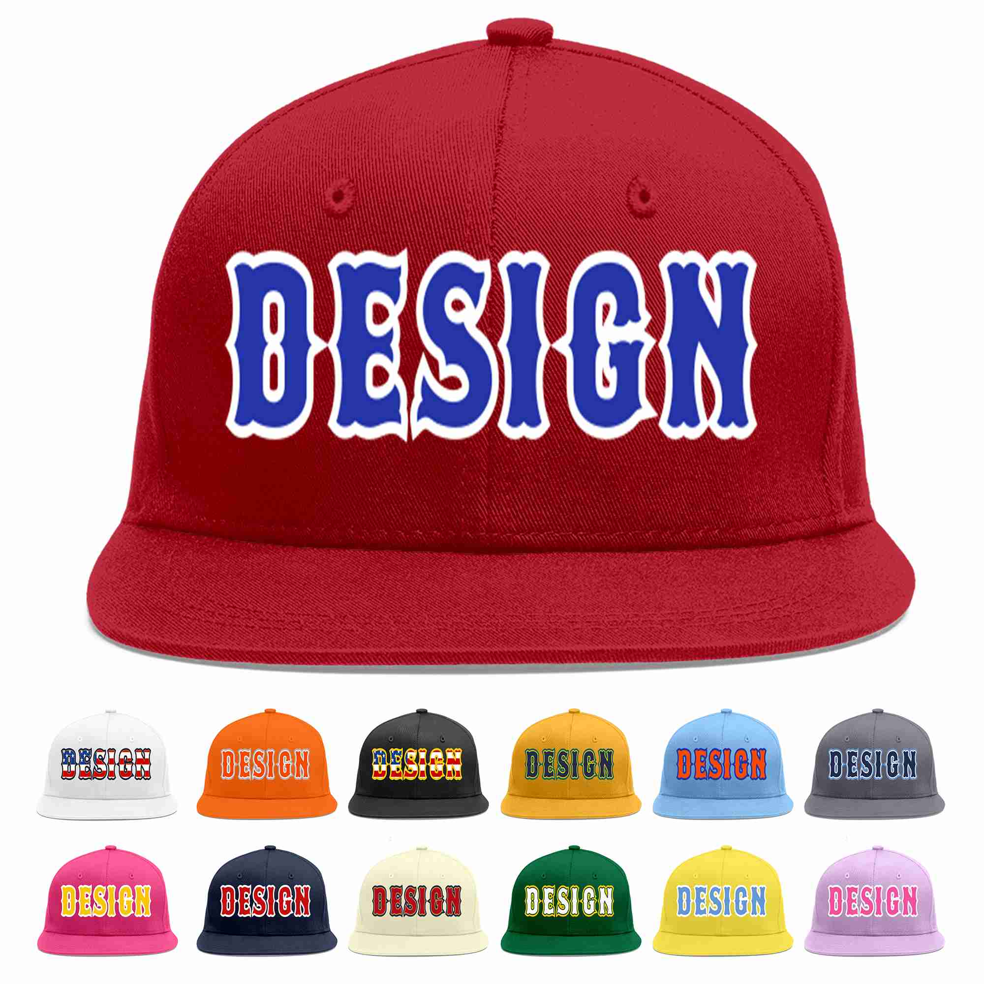 Conception personnalisée de casquette de baseball de sport à avant-toit plat rouge royal-blanc pour hommes/femmes/jeunes