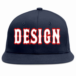 Custom Navy White-Red Flat Eaves Sport Baseball Cap Design for Men/Women/Youth