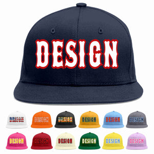 Custom Navy White-Red Flat Eaves Sport Baseball Cap Design for Men/Women/Youth