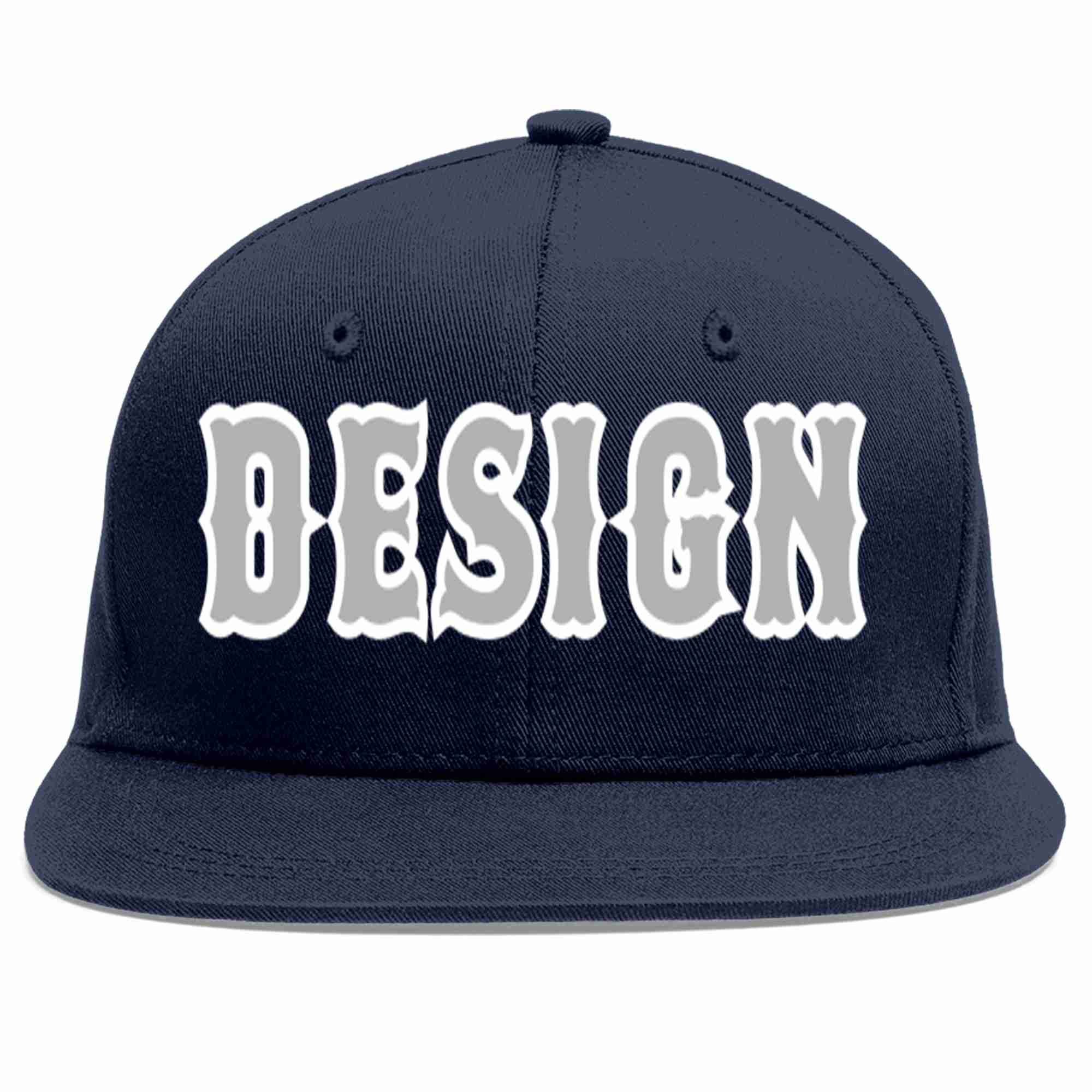 Conception personnalisée de casquette de baseball de sport à avant-toit plat gris-blanc marine pour hommes/femmes/jeunes