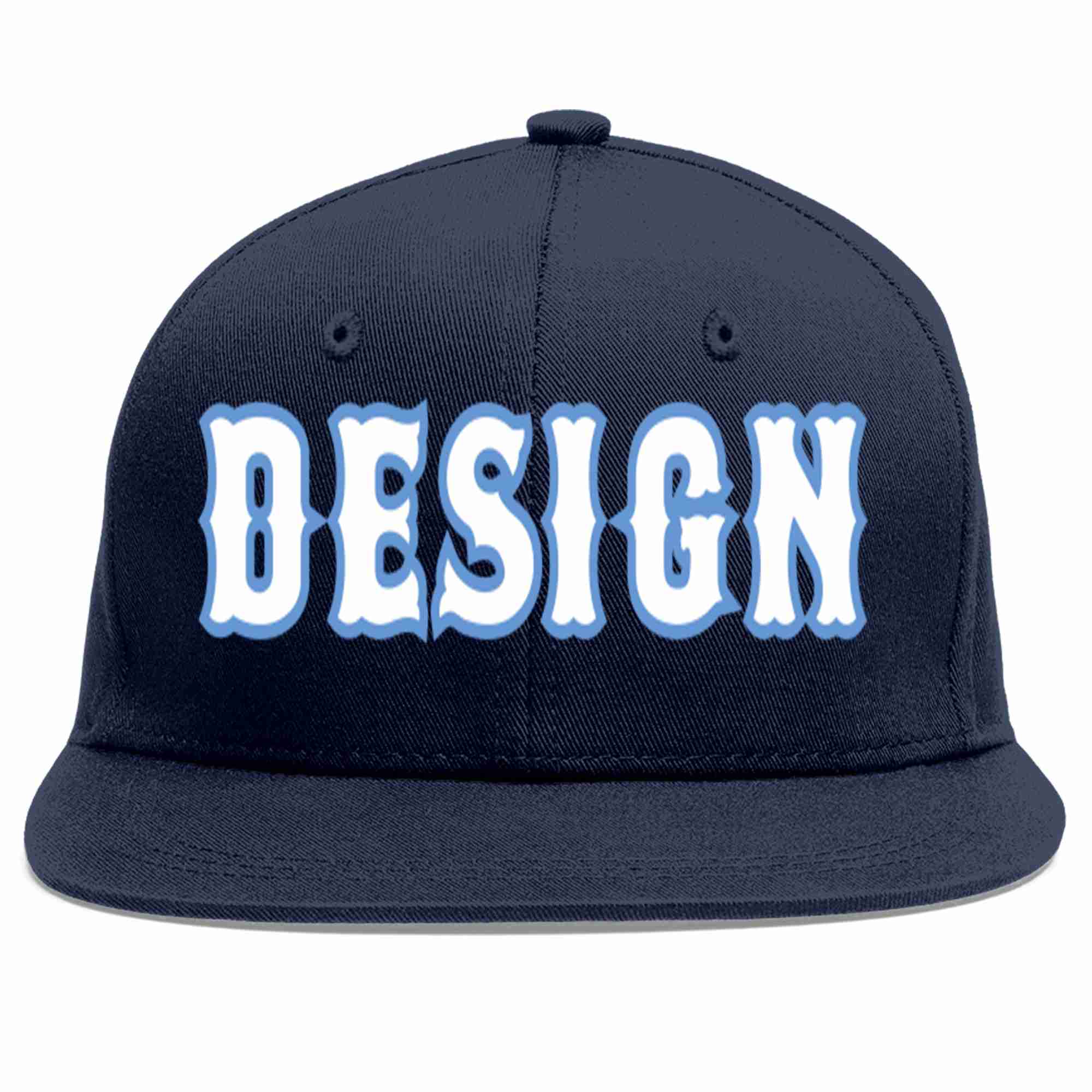 Conception personnalisée de casquette de baseball de sport à avant-toit plat bleu marine blanc-bleu clair pour hommes/femmes/jeunes