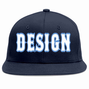 Custom Navy White-Light Blue Flat Eaves Sport Baseball Cap Design for Men/Women/Youth