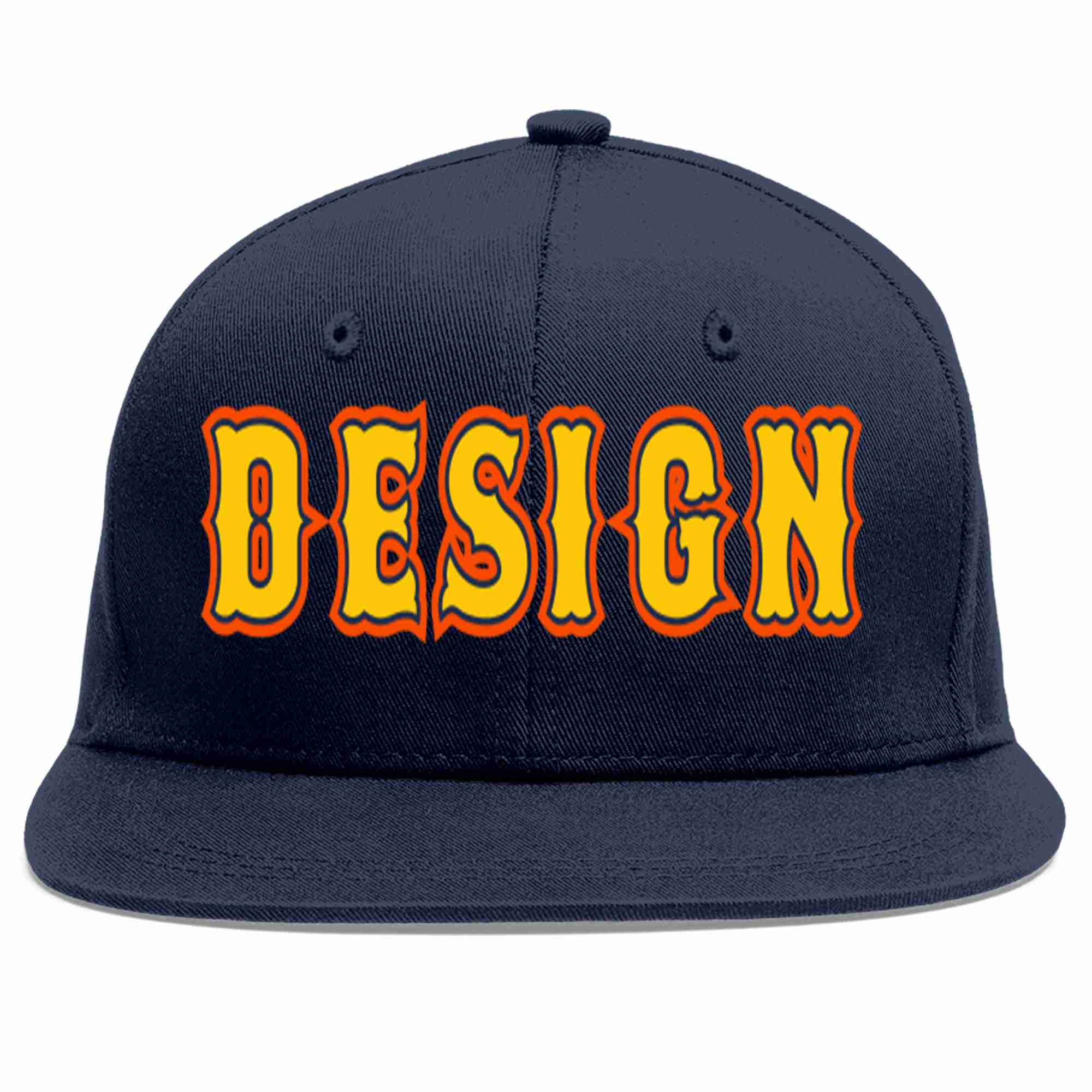 Custom Navy Gold-Navy Flat Eaves Sport Baseball Cap Design for Men/Women/Youth