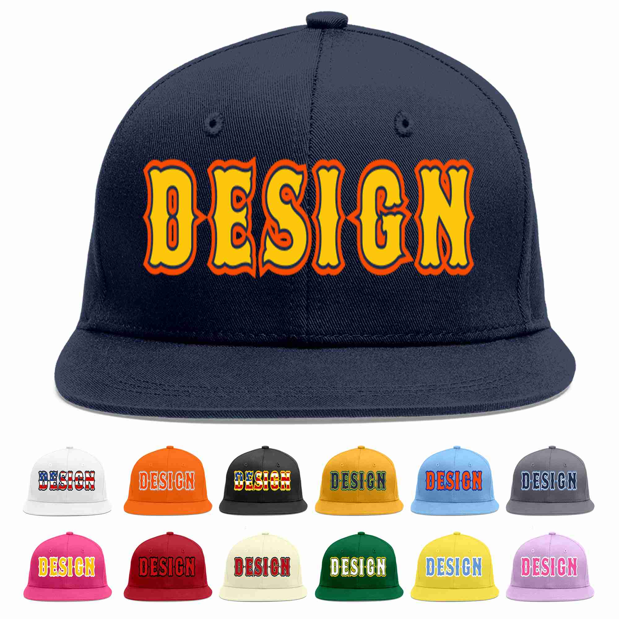 Custom Navy Gold-Navy Flat Eaves Sport Baseball Cap Design for Men/Women/Youth