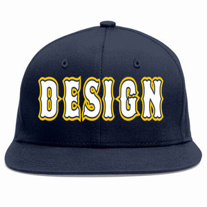 Custom Navy White-Navy Flat Eaves Sport Baseball Cap Design for Men/Women/Youth