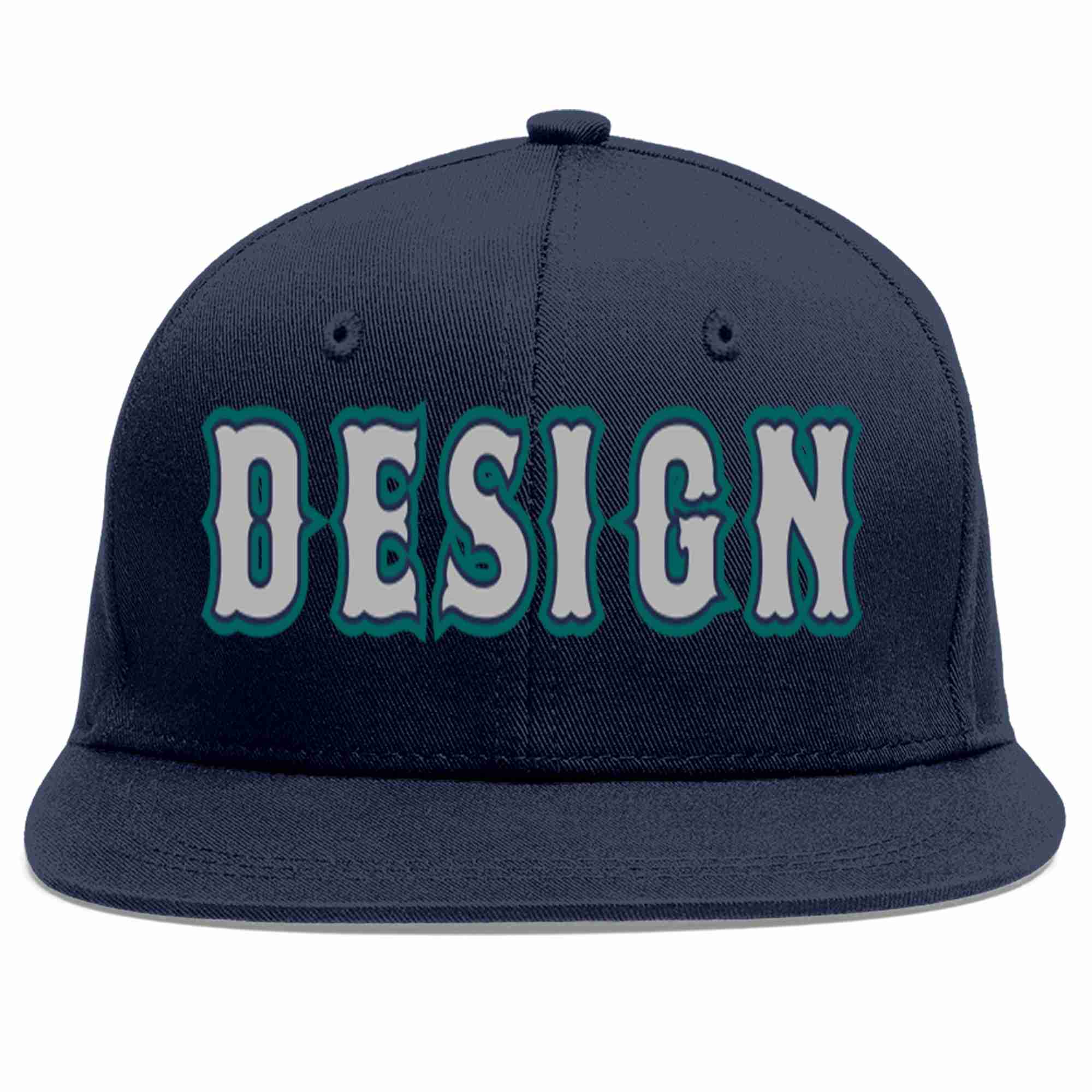 Custom Navy Gray-Navy Flat Eaves Sport Baseball Cap Design for Men/Women/Youth