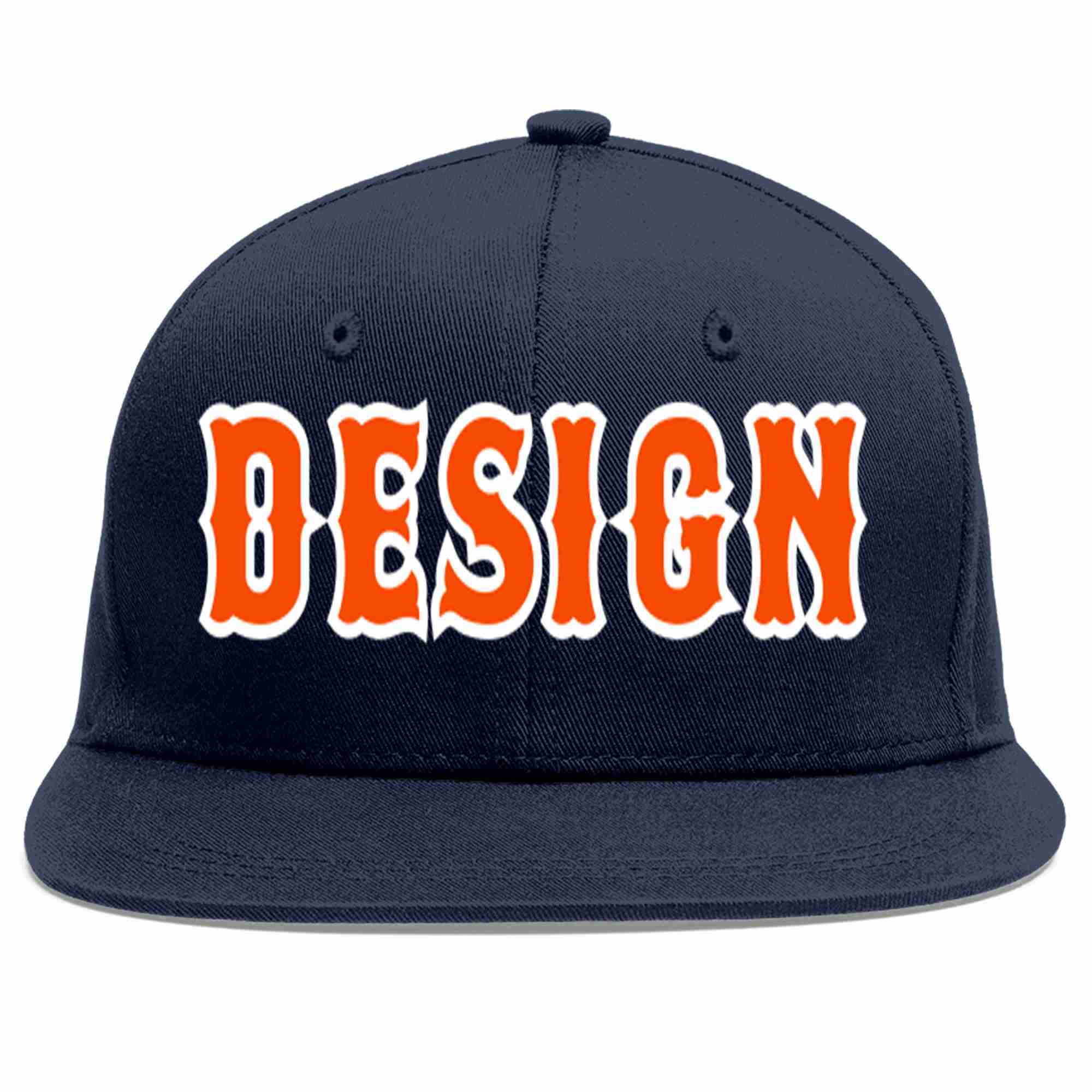 Custom Navy Orange-White Flat Eaves Sport Baseball Cap Design for Men/Women/Youth