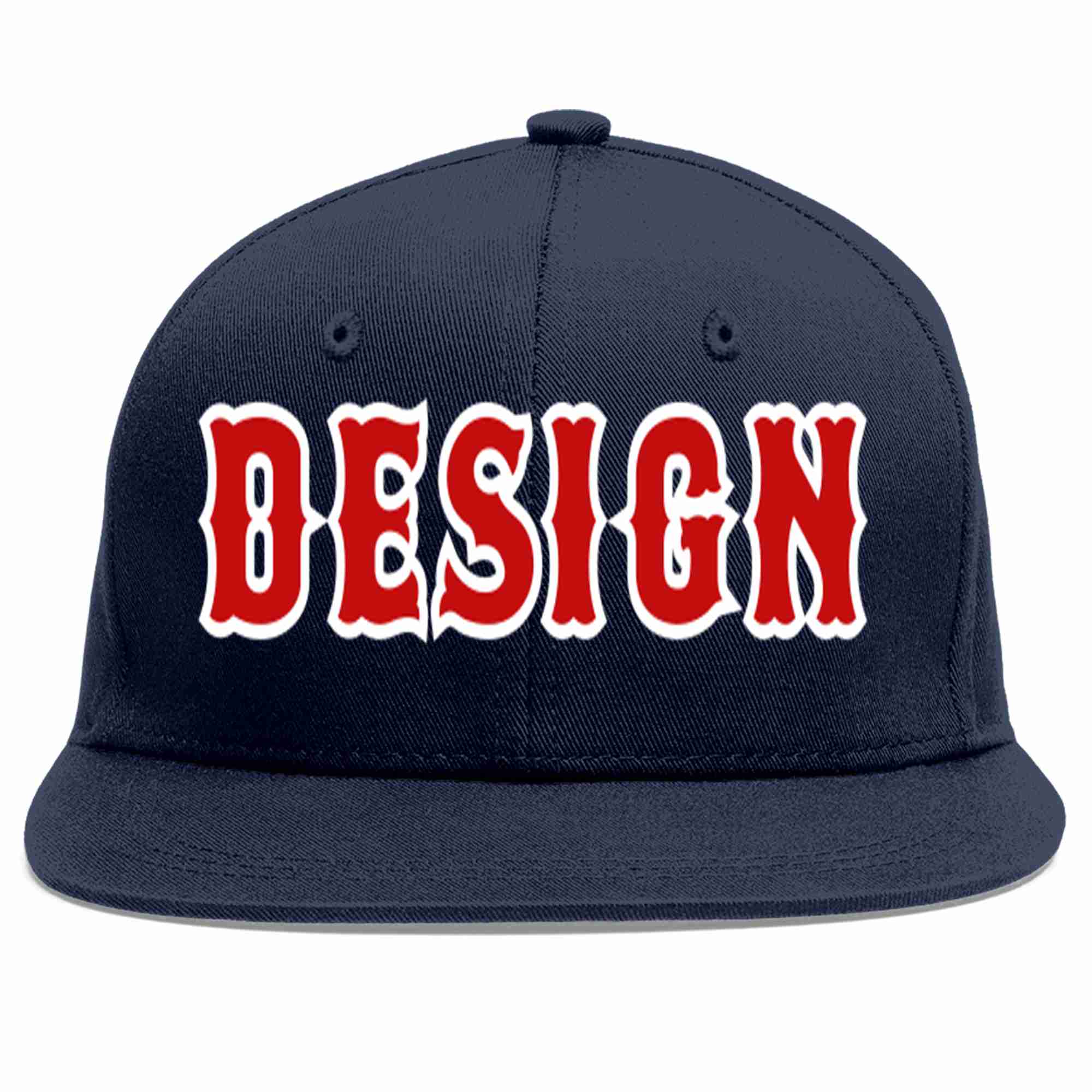 Custom Navy Red-White Flat Eaves Sport Baseball Cap Design for Men/Women/Youth