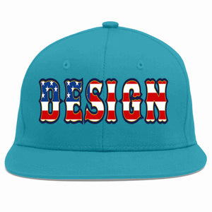 Custom Aqua Vintage USA Flag-Gold Flat Eaves Sport Baseball Cap Design for Men/Women/Youth