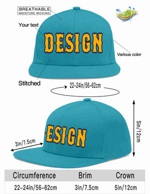 Custom Aqua Yellow-Navy Flat Eaves Sport Baseball Cap Design for Men/Women/Youth