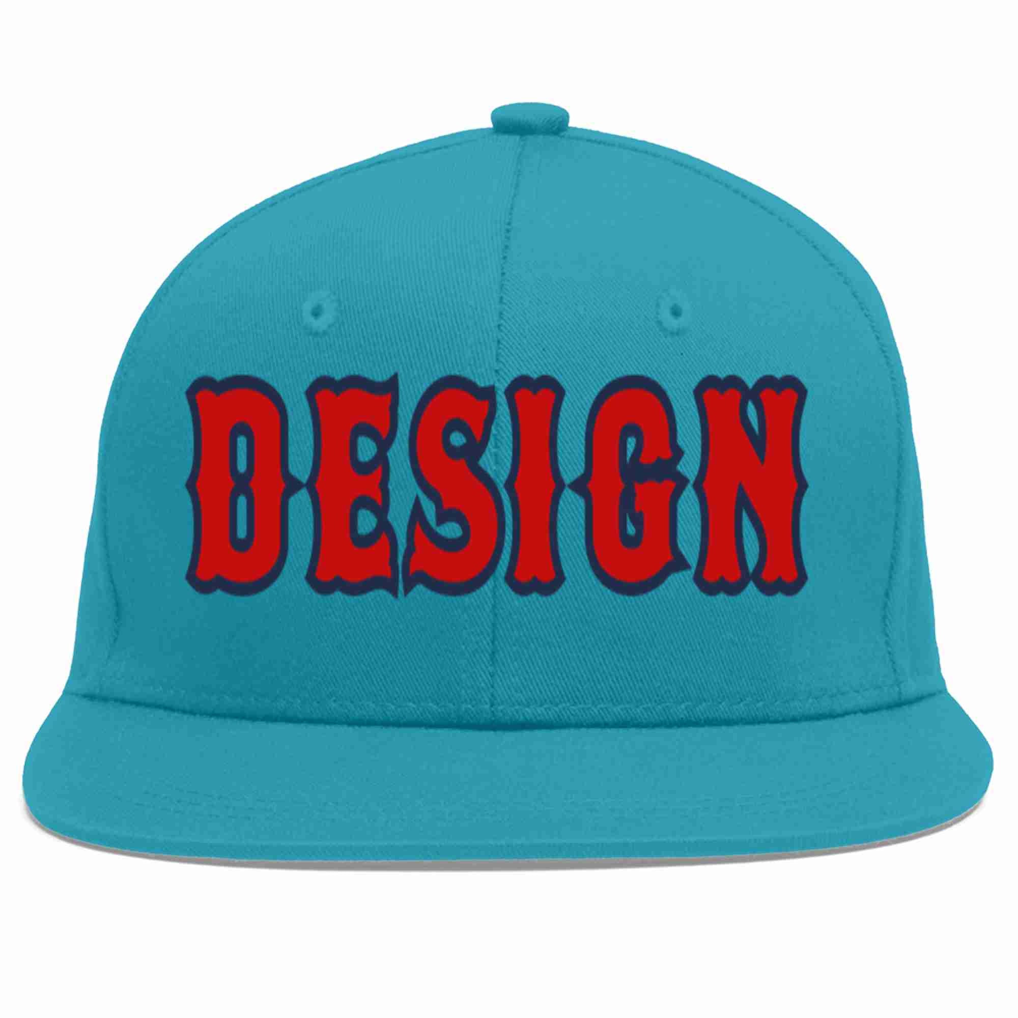 Custom Aqua Red-Navy Flat Eaves Sport Baseball Cap Design for Men/Women/Youth