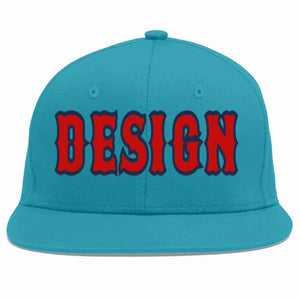 Casquette de baseball personnalisée Aqua Red-Navy Flat Eaves Sport pour hommes/femmes/jeunes