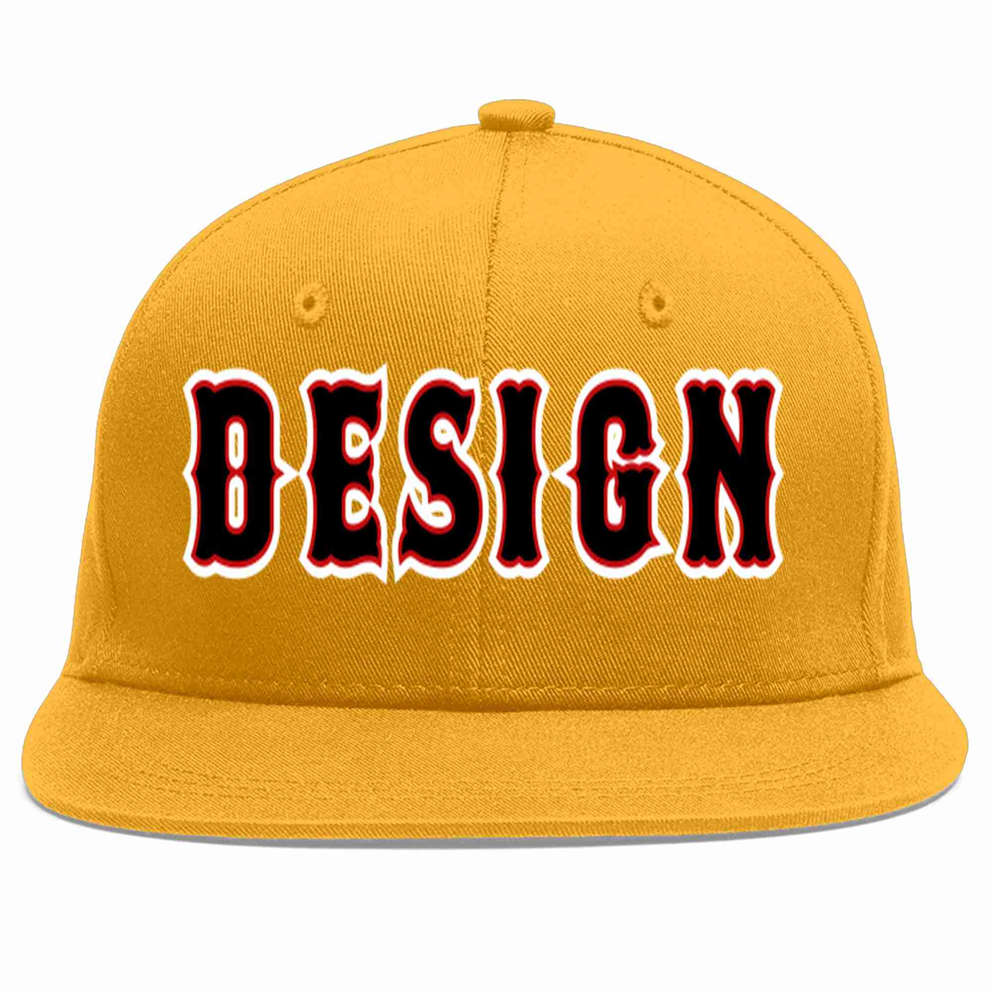 Custom Gold Black-Red Flat Eaves Sport Baseball Cap Design for Men/Women/Youth