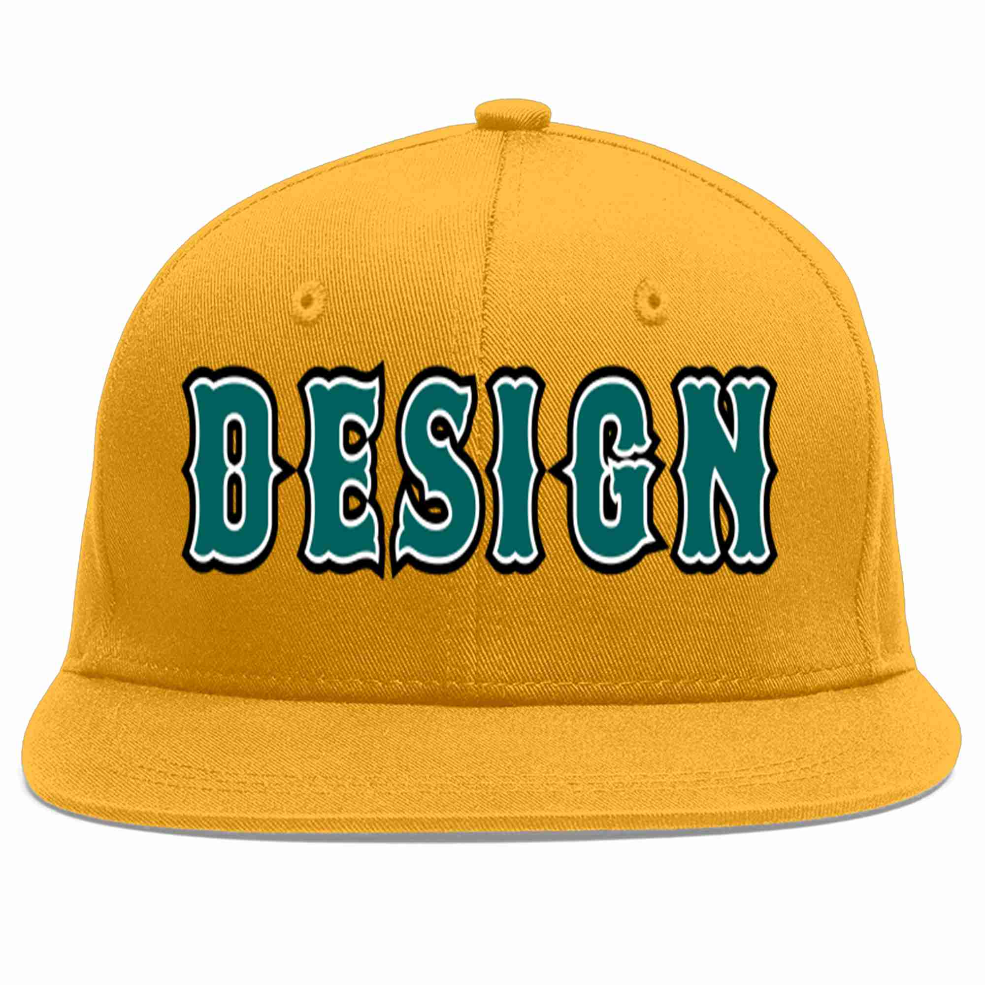 Custom Gold Aqua-White Flat Eaves Sport Baseball Cap Design for Men/Women/Youth