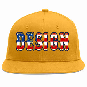 Custom Gold Vintage USA Flag-Gold Flat Eaves Sport Baseball Cap Design for Men/Women/Youth