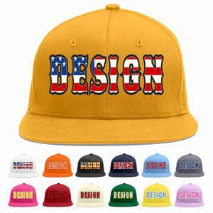 Custom Gold Vintage USA Flag-Gold Flat Eaves Sport Baseball Cap Design for Men/Women/Youth