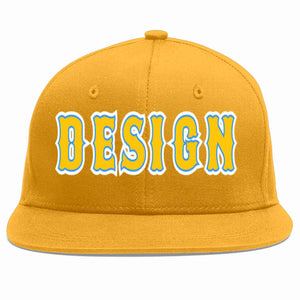 Custom Gold Gold-Powder Blue Flat Eaves Sport Baseball Cap Design for Men/Women/Youth