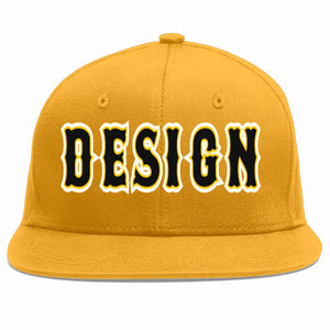 Custom Gold Black-Gold Flat Eaves Sport Baseball Cap Design for Men/Women/Youth