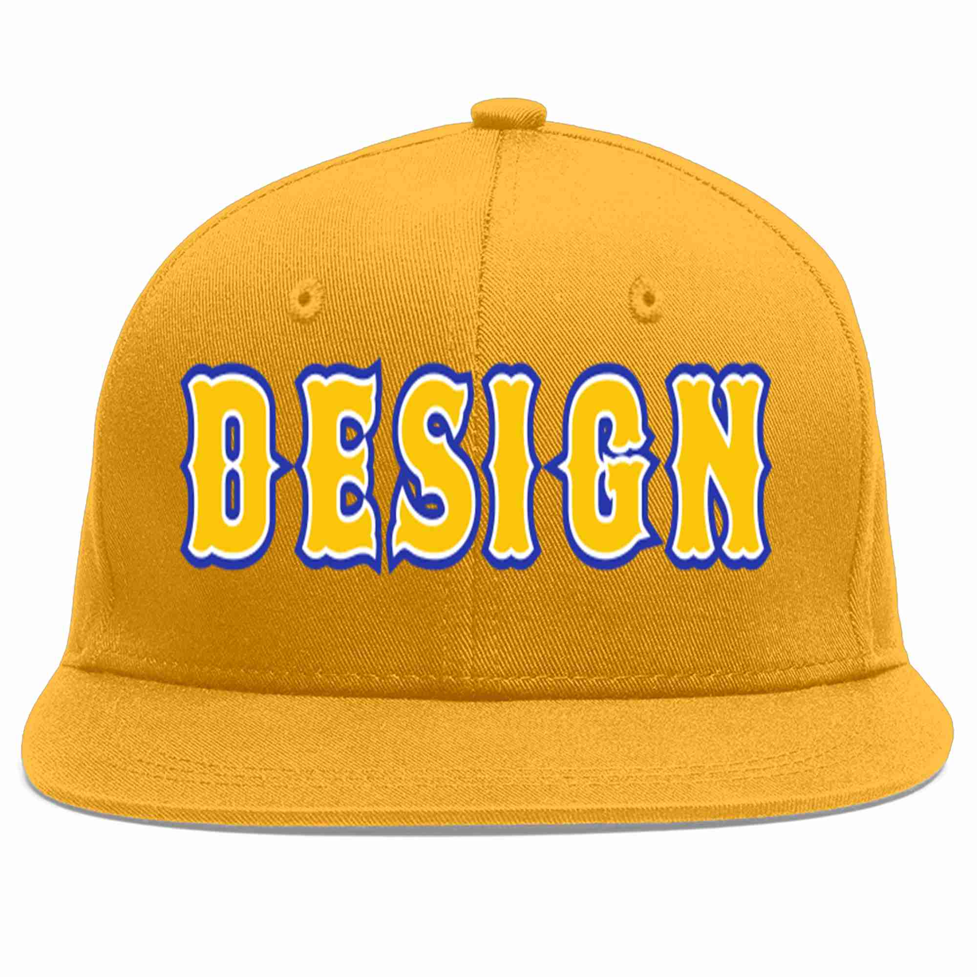 Custom Gold Gold-White Flat Eaves Sport Baseball Cap Design for Men/Women/Youth