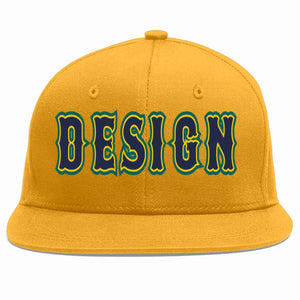 Custom Gold Navy-Gold Flat Eaves Sport Baseball Cap Design for Men/Women/Youth