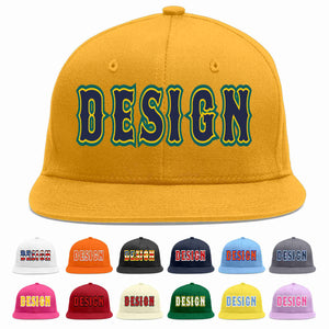 Custom Gold Navy-Gold Flat Eaves Sport Baseball Cap Design for Men/Women/Youth