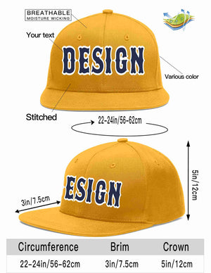 Custom Gold Navy-White Flat Eaves Sport Baseball Cap Design for Men/Women/Youth