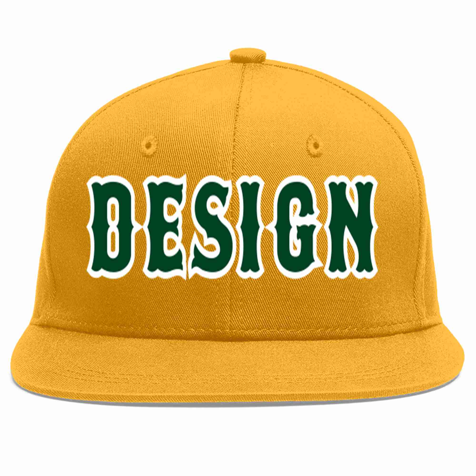 Custom Gold Green-White Flat Eaves Sport Baseball Cap Design for Men/Women/Youth