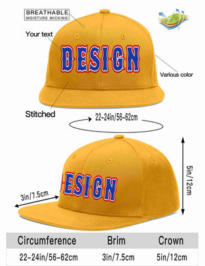 Custom Gold Royal-White Flat Eaves Sport Baseball Cap Design for Men/Women/Youth