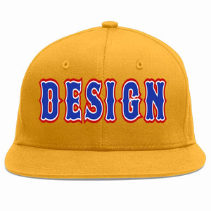 Custom Gold Royal-White Flat Eaves Sport Baseball Cap Design for Men/Women/Youth