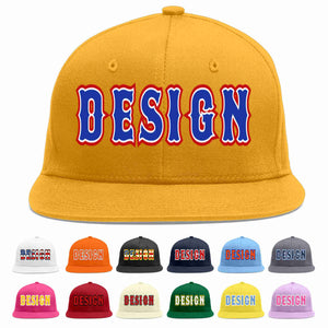 Custom Gold Royal-White Flat Eaves Sport Baseball Cap Design for Men/Women/Youth