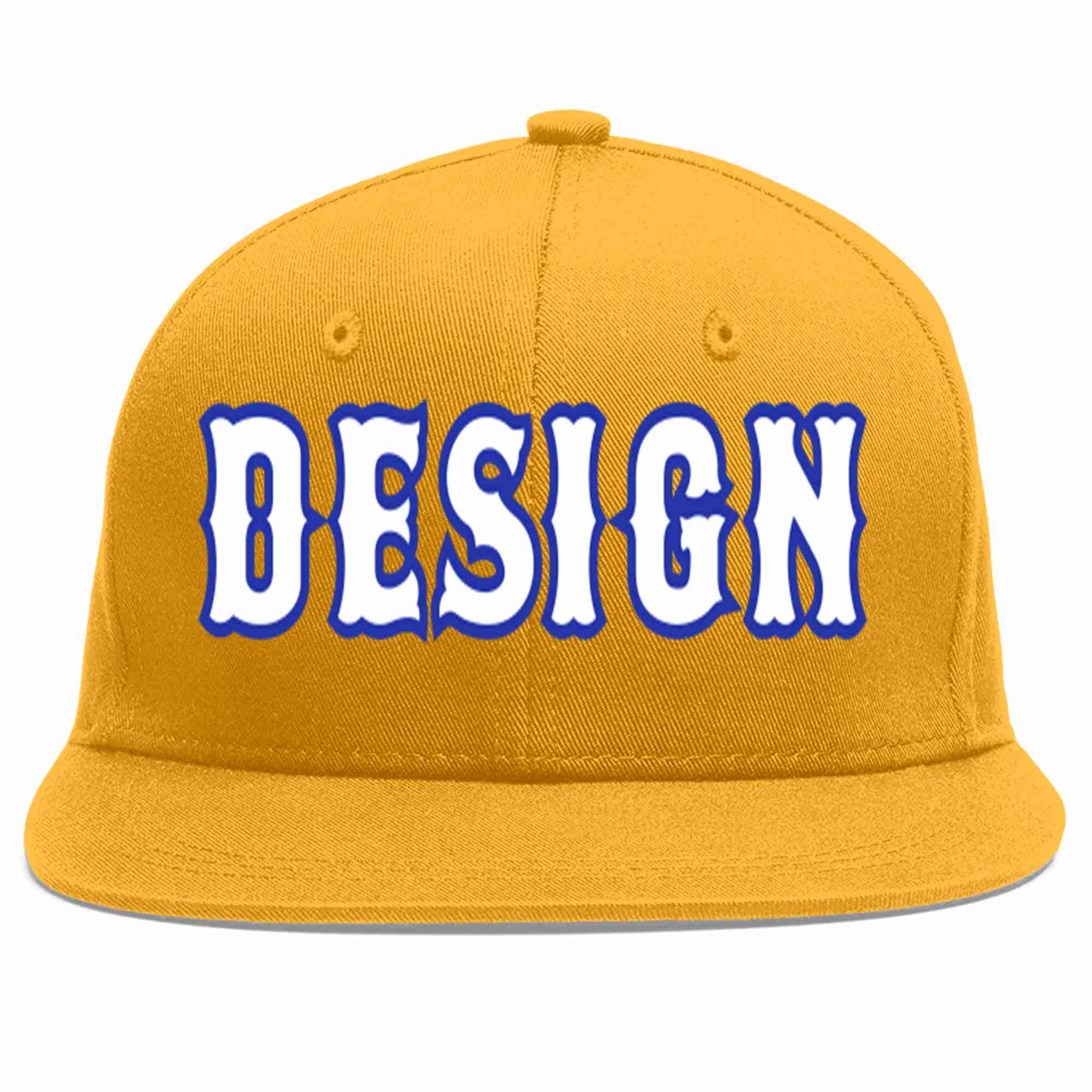 Custom Gold White-Royal Flat Eaves Sport Baseball Cap Design for Men/Women/Youth