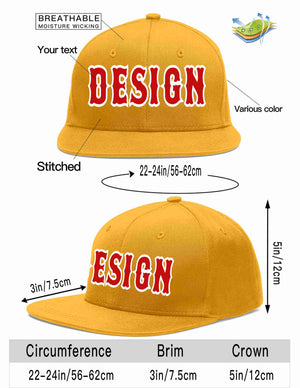 Custom Gold Red-White Flat Eaves Sport Baseball Cap Design for Men/Women/Youth