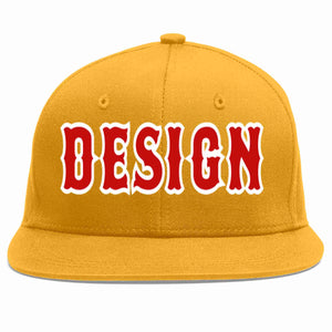 Custom Gold Red-White Flat Eaves Sport Baseball Cap Design for Men/Women/Youth