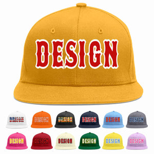 Custom Gold Red-White Flat Eaves Sport Baseball Cap Design for Men/Women/Youth