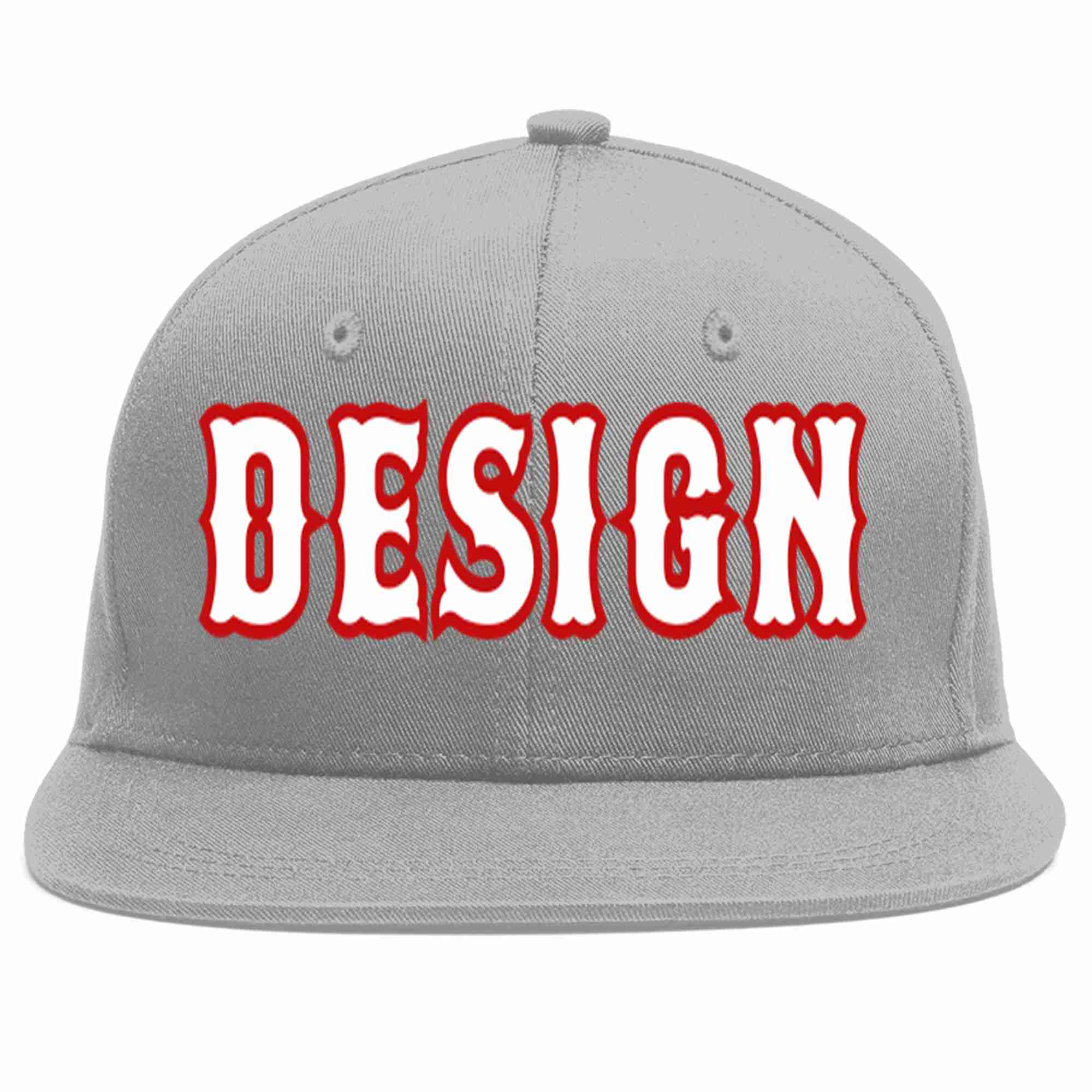 Custom Gray White-Red Flat Eaves Sport Baseball Cap Design for Men/Women/Youth