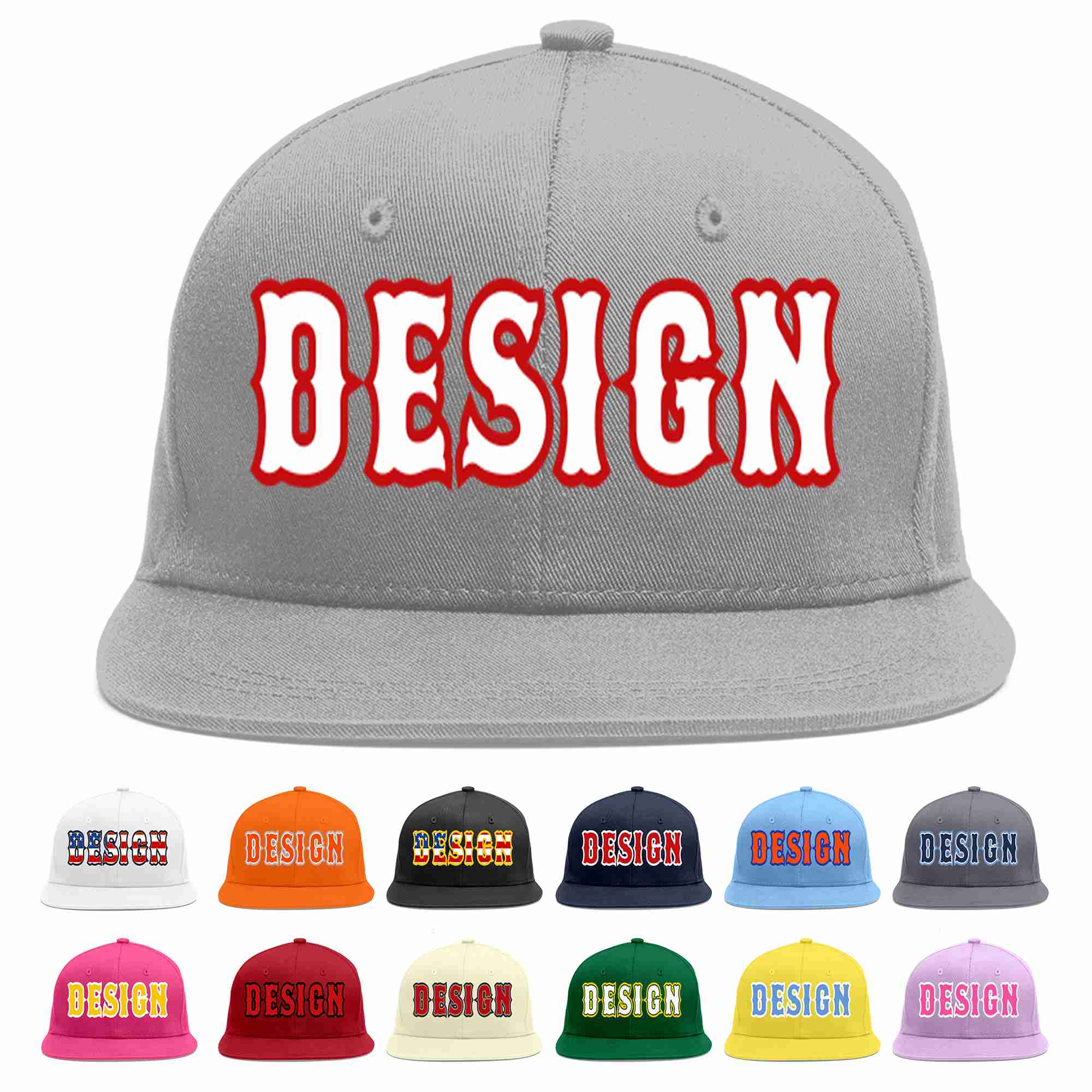 Custom Gray White-Red Flat Eaves Sport Baseball Cap Design for Men/Women/Youth