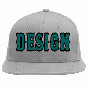 Custom Gray Aqua-Black Flat Eaves Sport Baseball Cap Design for Men/Women/Youth