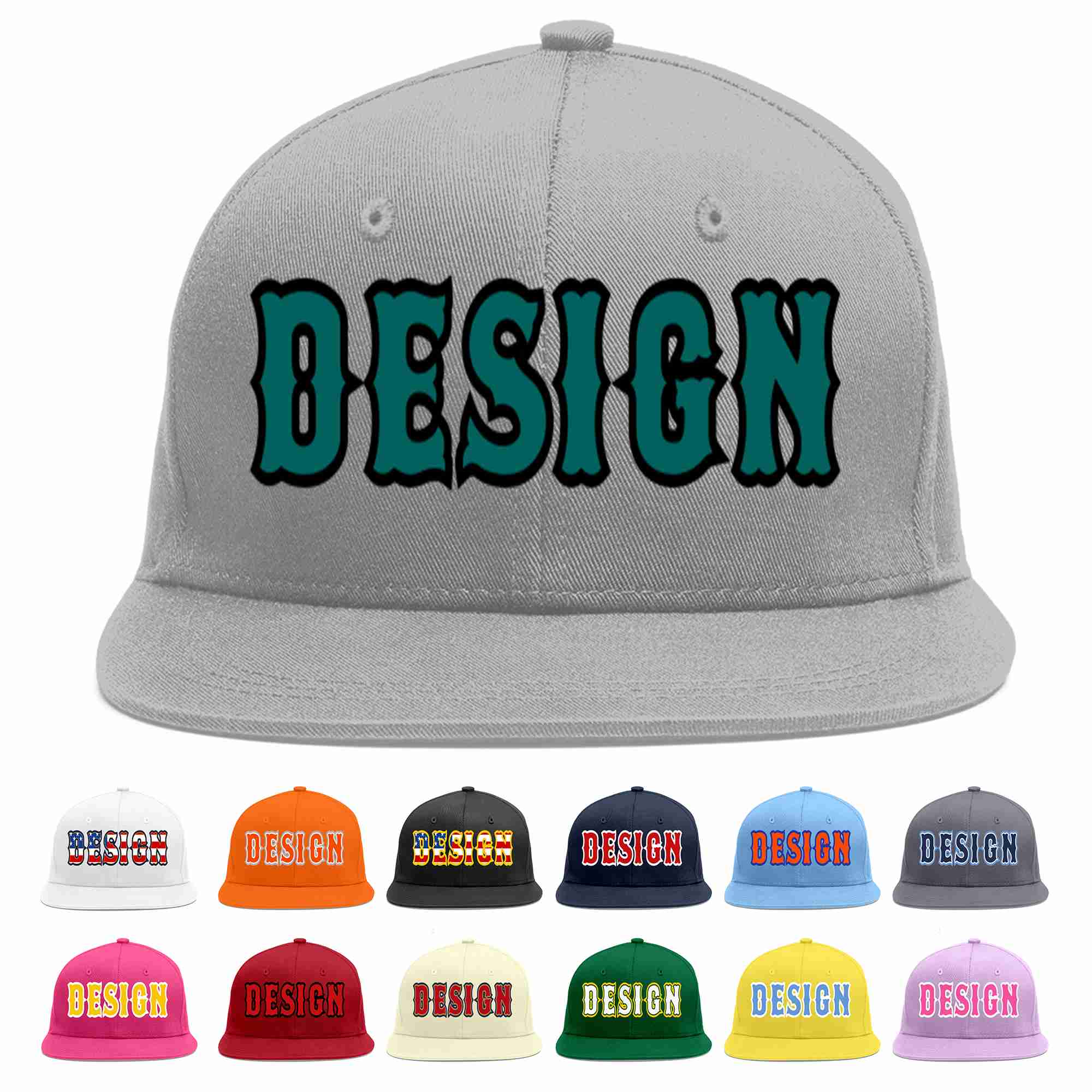 Custom Gray Aqua-Black Flat Eaves Sport Baseball Cap Design for Men/Women/Youth