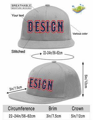 Custom Gray Navy-White Flat Eaves Sport Baseball Cap Design for Men/Women/Youth