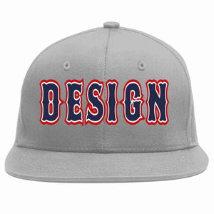 Custom Gray Navy-White Flat Eaves Sport Baseball Cap Design for Men/Women/Youth